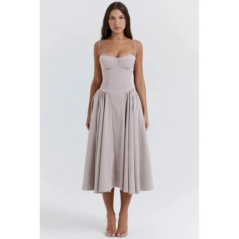 Women's Midi Dress - Fit-and-Flare with Sweetheart Neckline