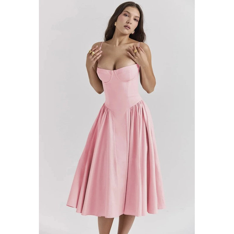 Women's Midi Dress - Fit-and-Flare with Sweetheart Neckline