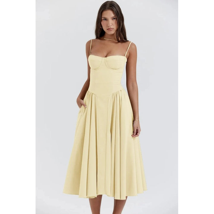 Women's Midi Dress - Fit-and-Flare with Sweetheart Neckline