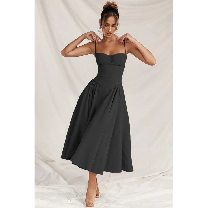 Women's Midi Dress - Fit-and-Flare with Sweetheart Neckline