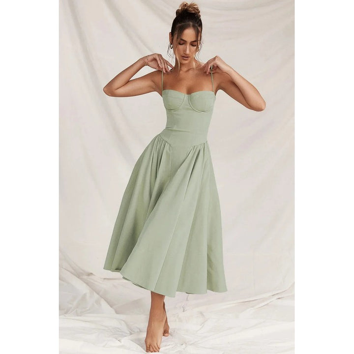 Women's Midi Dress - Fit-and-Flare with Sweetheart Neckline
