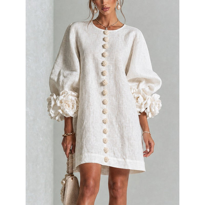 Women's Mini Dress - A-line with Three-Quarter Balloon Sleeves