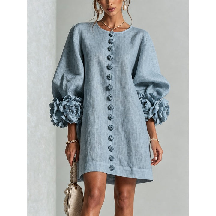Women's Mini Dress - A-line with Three-Quarter Balloon Sleeves