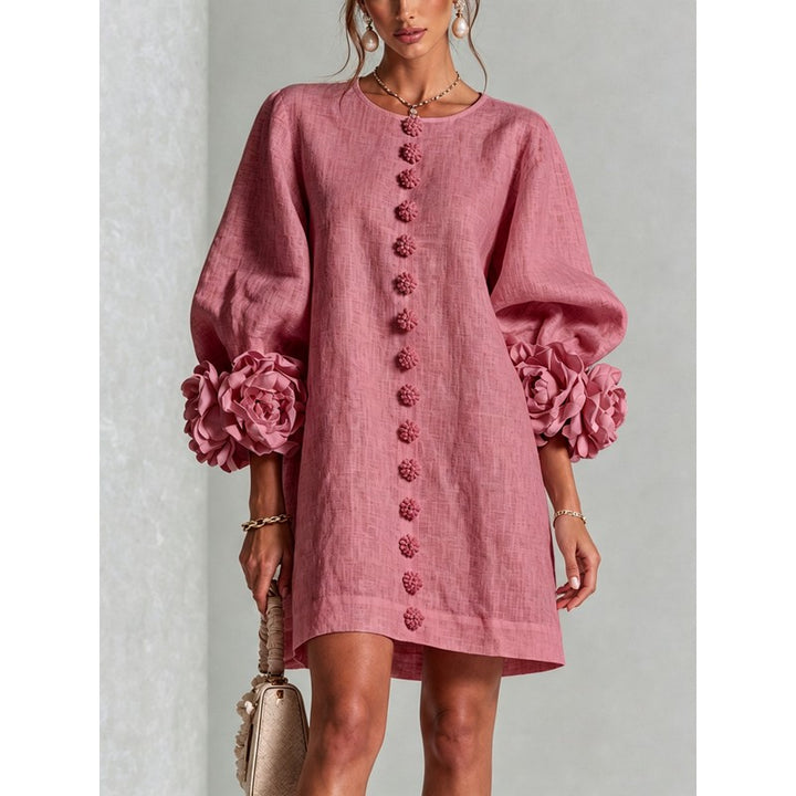 Women's Mini Dress - A-line with Three-Quarter Balloon Sleeves