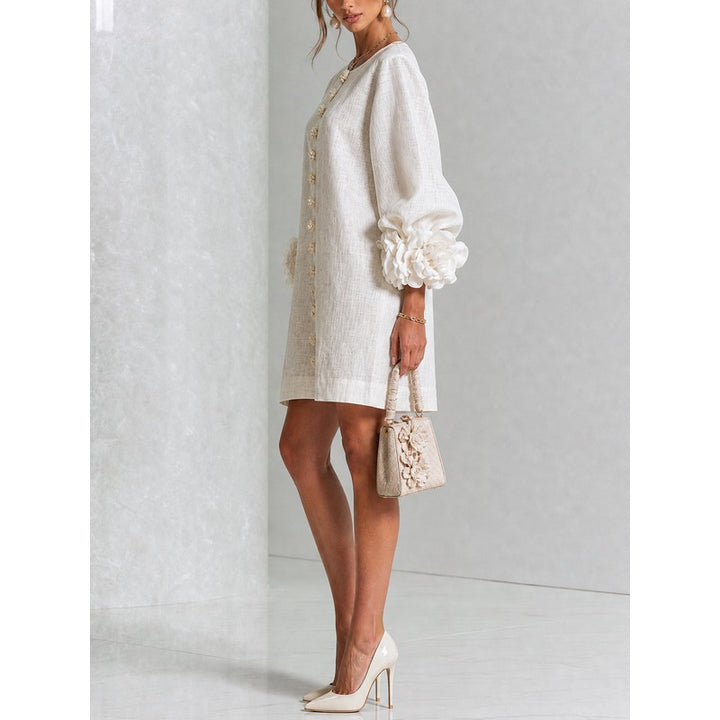 Women's Mini Dress - A-line with Three-Quarter Balloon Sleeves