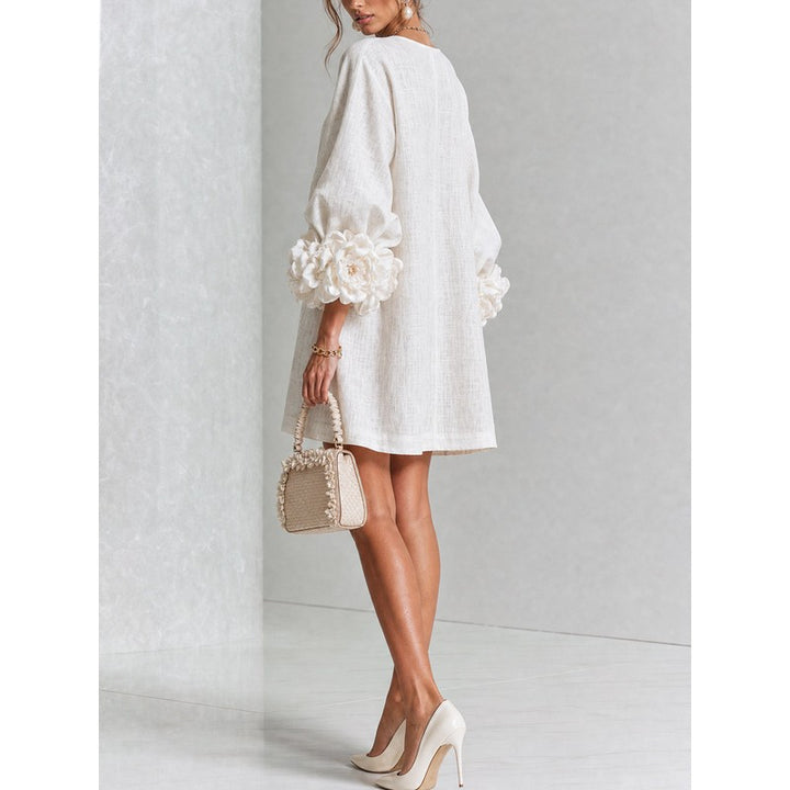 Women's Mini Dress - A-line with Three-Quarter Balloon Sleeves