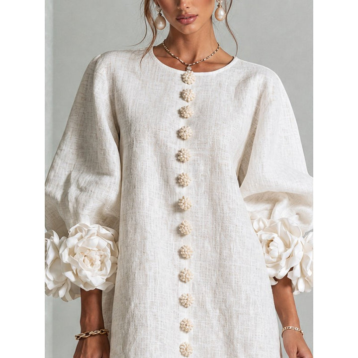 Women's Mini Dress - A-line with Three-Quarter Balloon Sleeves