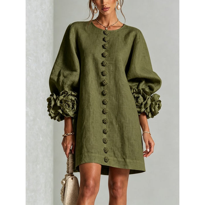Women's Mini Dress - A-line with Three-Quarter Balloon Sleeves