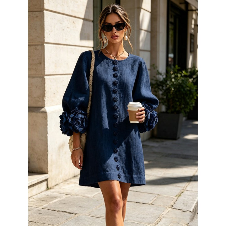 Women's Mini Dress - A-line with Three-Quarter Balloon Sleeves