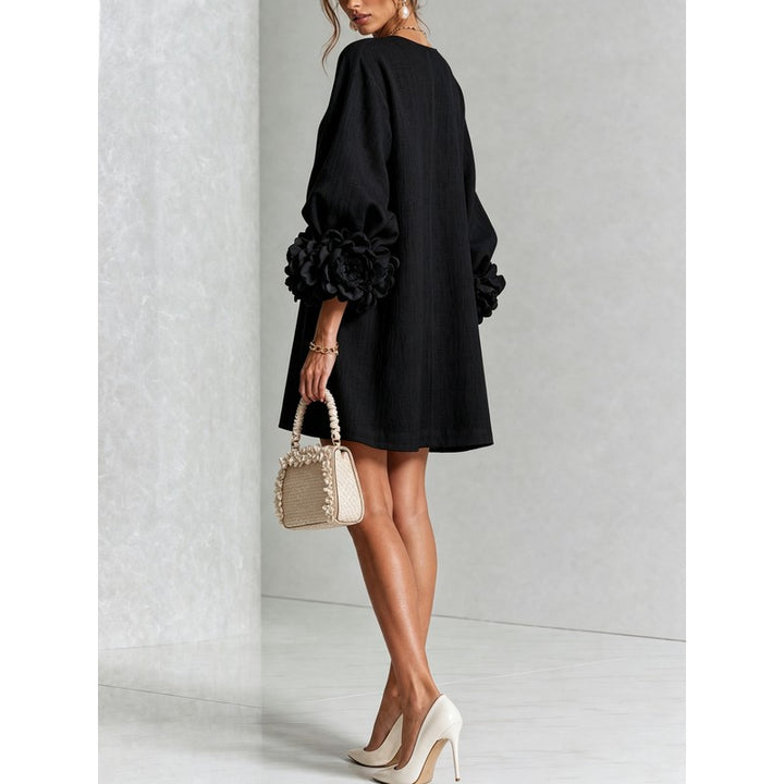 Women's Mini Dress - A-line with Three-Quarter Balloon Sleeves