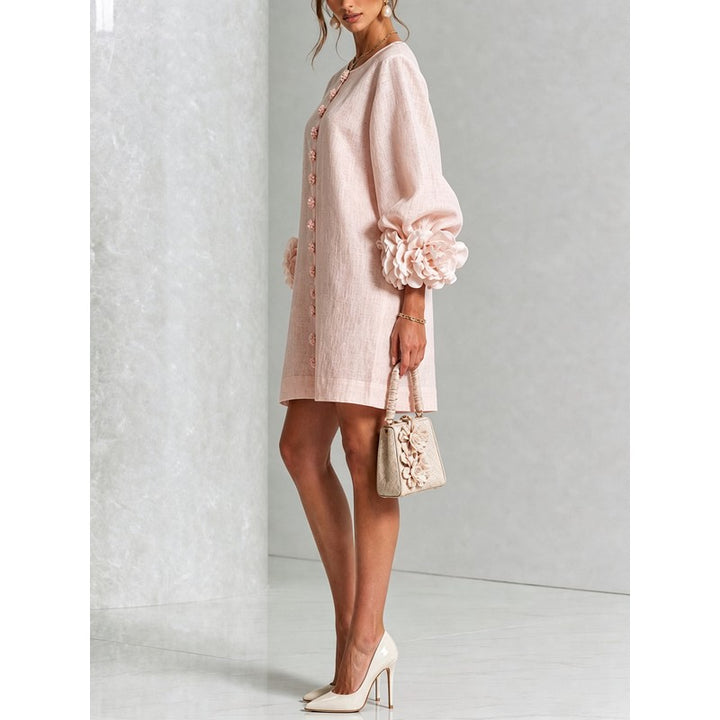 Women's Mini Dress - A-line with Three-Quarter Balloon Sleeves