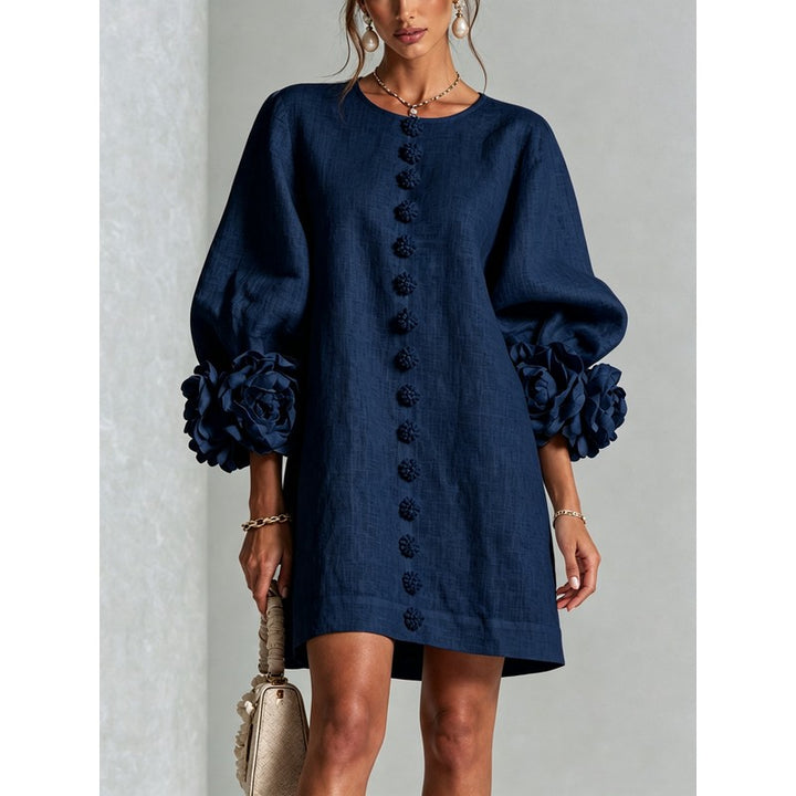 Women's Mini Dress - A-line with Three-Quarter Balloon Sleeves