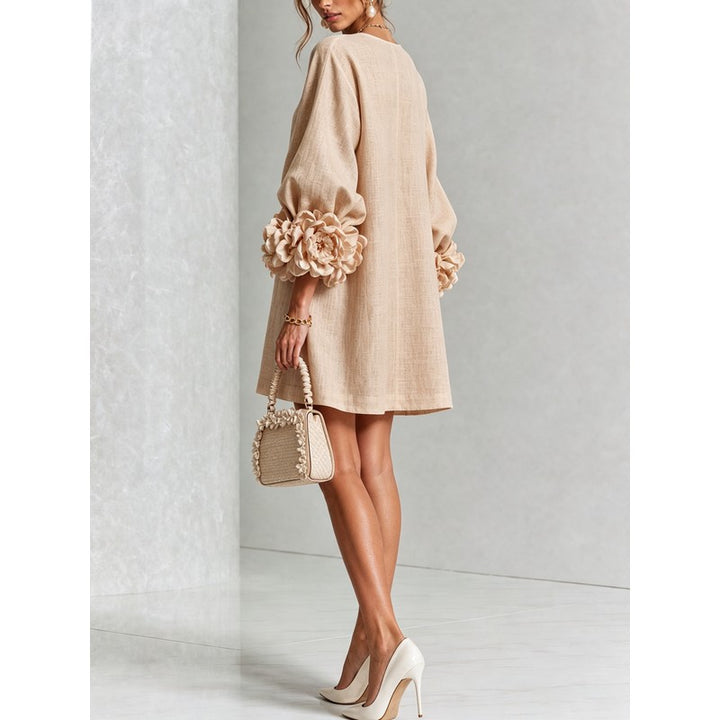 Women's Mini Dress - A-line with Three-Quarter Balloon Sleeves