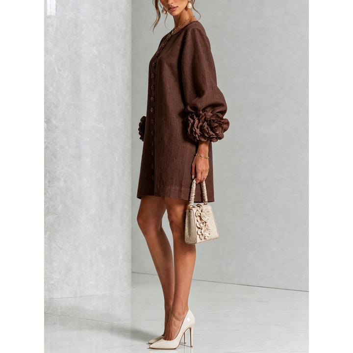 Women's Mini Dress - A-line with Three-Quarter Balloon Sleeves