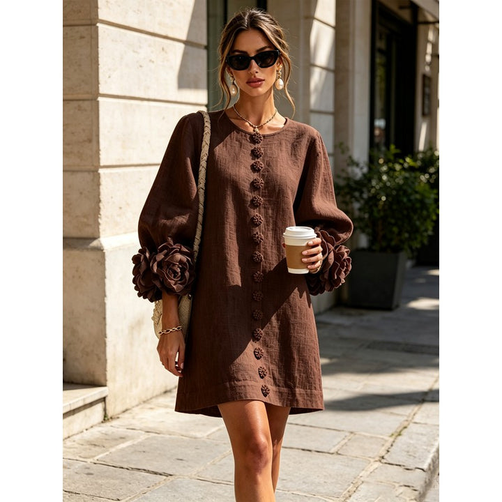 Women's Mini Dress - A-line with Three-Quarter Balloon Sleeves