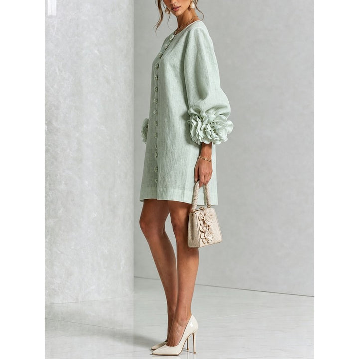Women's Mini Dress - A-line with Three-Quarter Balloon Sleeves