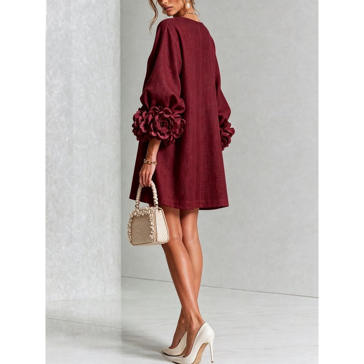 Women's Mini Dress - A-line with Three-Quarter Balloon Sleeves
