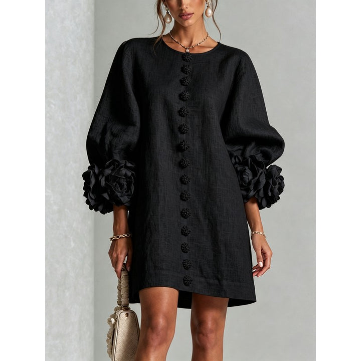 Women's Mini Dress - A-line with Three-Quarter Balloon Sleeves