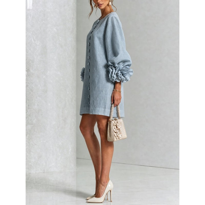 Women's Mini Dress - A-line with Three-Quarter Balloon Sleeves