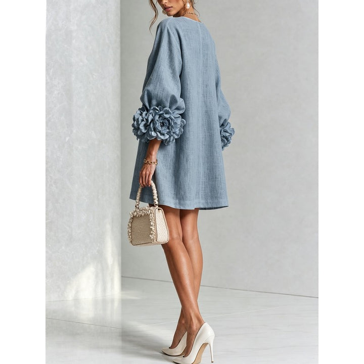 Women's Mini Dress - A-line with Three-Quarter Balloon Sleeves