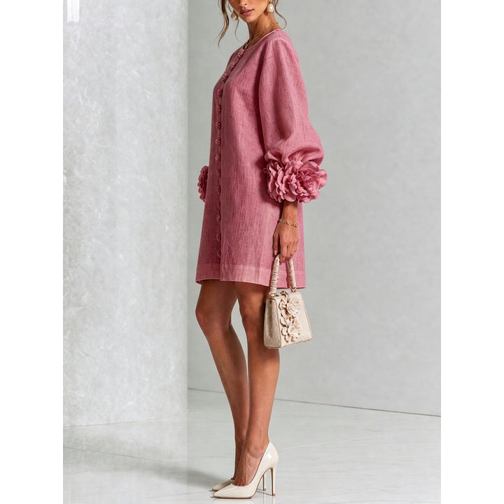 Women's Mini Dress - A-line with Three-Quarter Balloon Sleeves