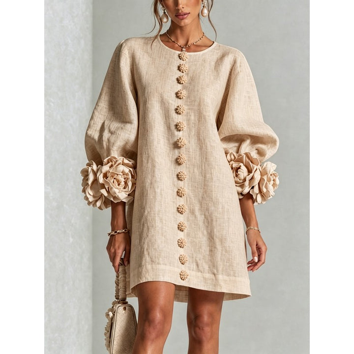 Women's Mini Dress - A-line with Three-Quarter Balloon Sleeves