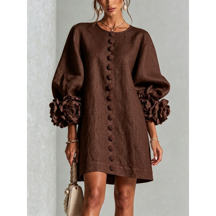 Women's Mini Dress - A-line with Three-Quarter Balloon Sleeves