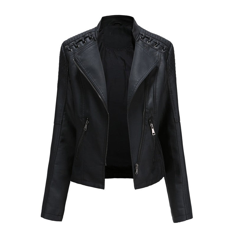 Women's Moto Jacket - Asymmetrical Zip with Quilted Panels