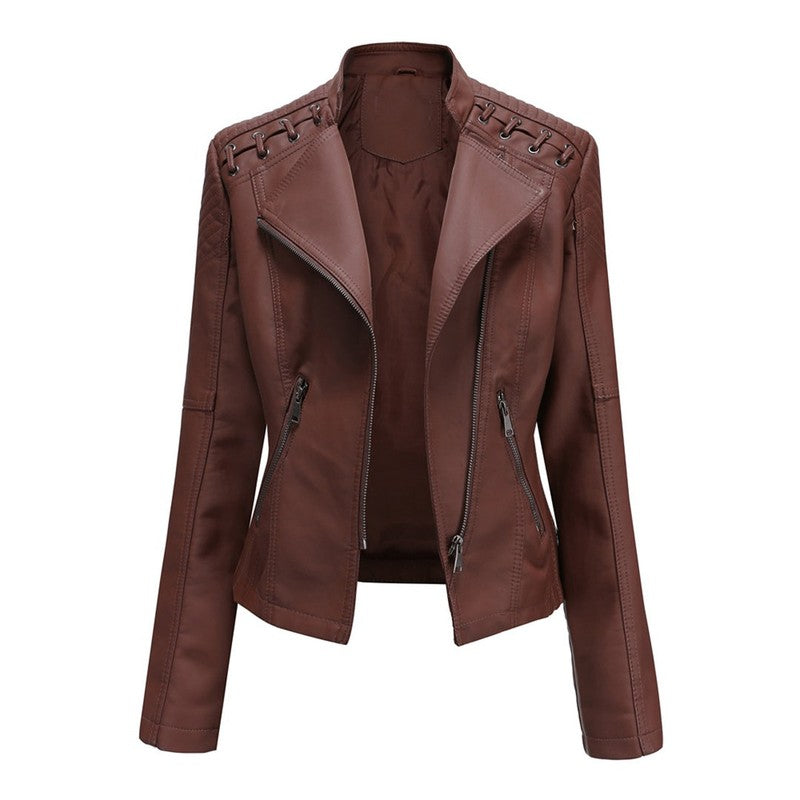 Women's Moto Jacket - Asymmetrical Zip with Quilted Panels