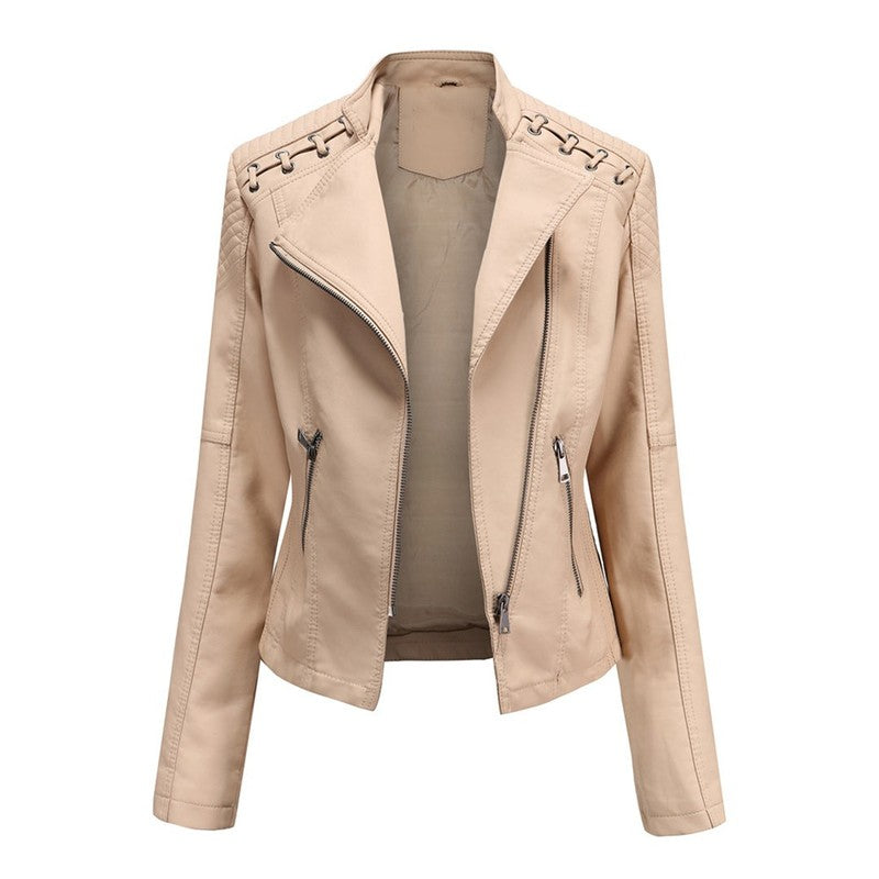 Women's Moto Jacket - Asymmetrical Zip with Quilted Panels