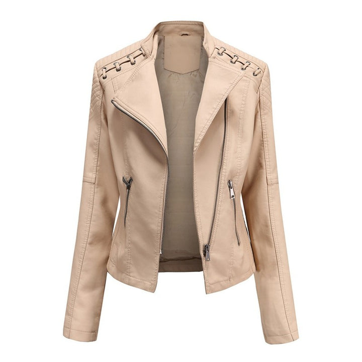 Women's Moto Jacket - Asymmetrical Zip with Quilted Panels