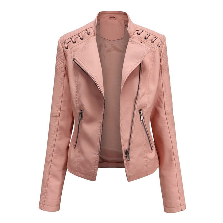 Women's Moto Jacket - Asymmetrical Zip with Quilted Panels