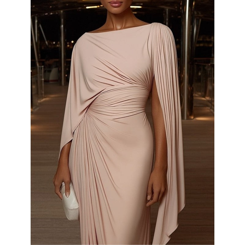 Women's One-Shoulder Maxi Dress with Cape Sleeves
