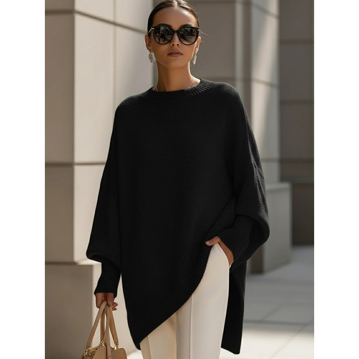 Women's Oversize Knit Sweater - Batwing Sleeves