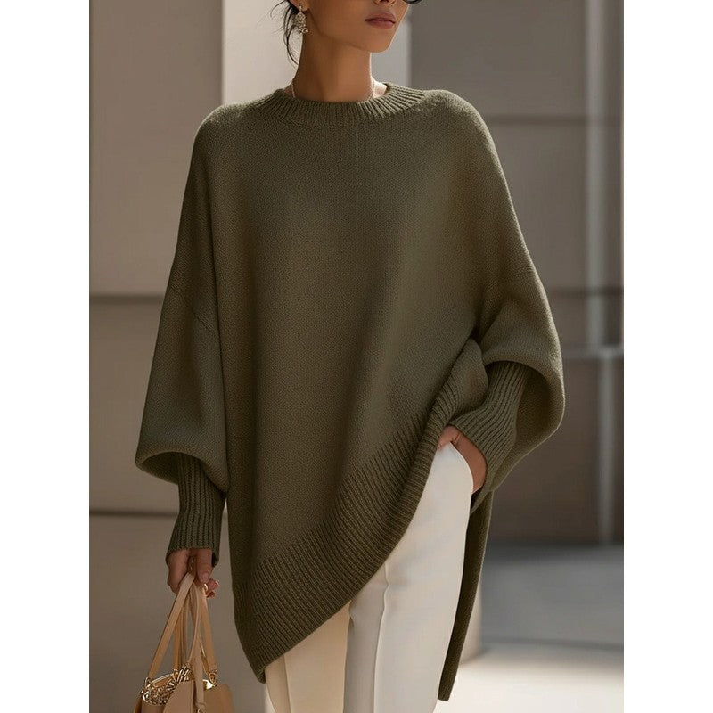 Women's Oversize Knit Sweater - Batwing Sleeves