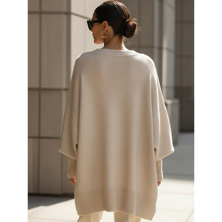 Women's Oversize Knit Sweater - Batwing Sleeves