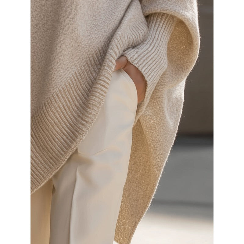 Women's Oversize Knit Sweater - Batwing Sleeves