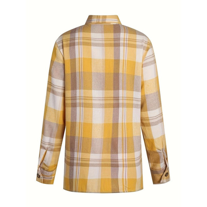 Women's Oversized Button-Up Shirt - Plaid Print