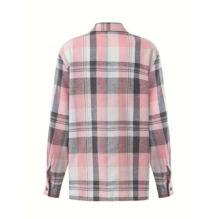Women's Oversized Button-Up Shirt - Plaid Print