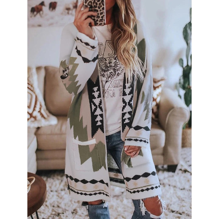 Women's Oversized Knit Cardigan - Geometric Print