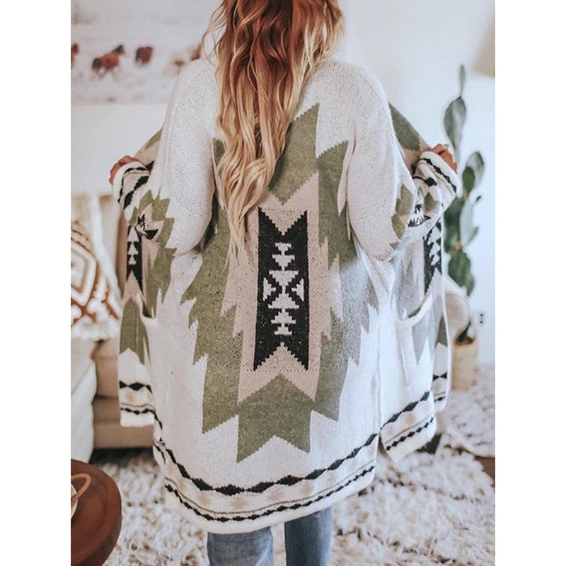 Women's Oversized Knit Cardigan - Geometric Print