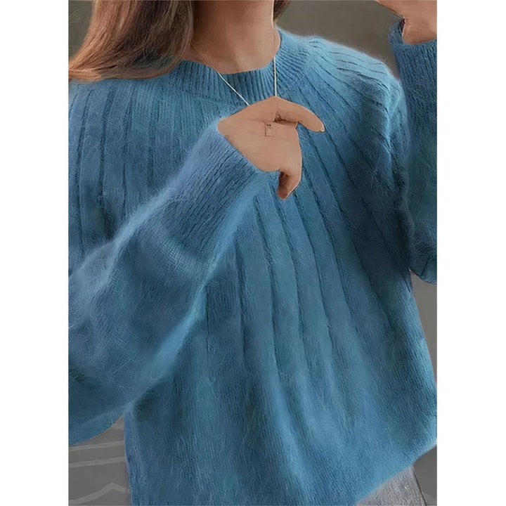 Women's Oversized Knit Pullover Sweater - Ribbed Crew Neck