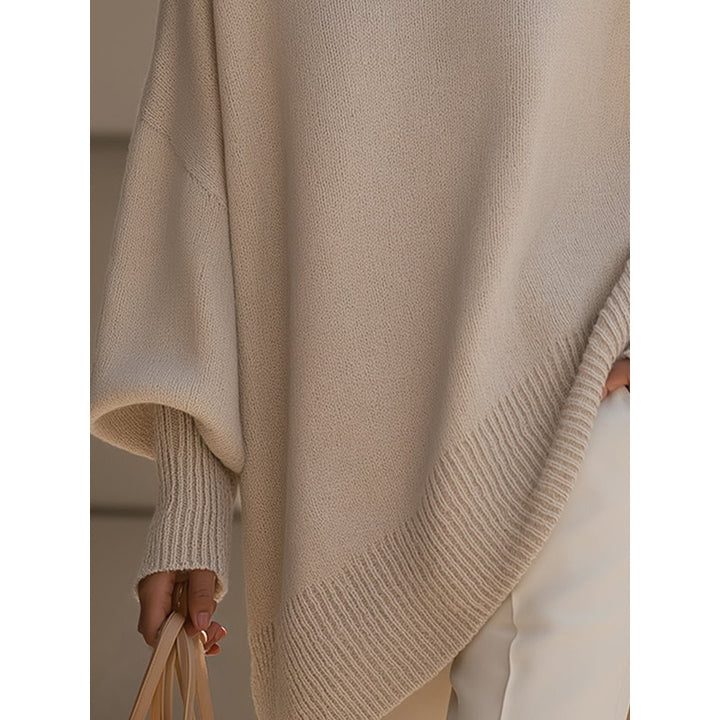 Women's Oversized Knit Sweater - Round Neck Ribbed Hem