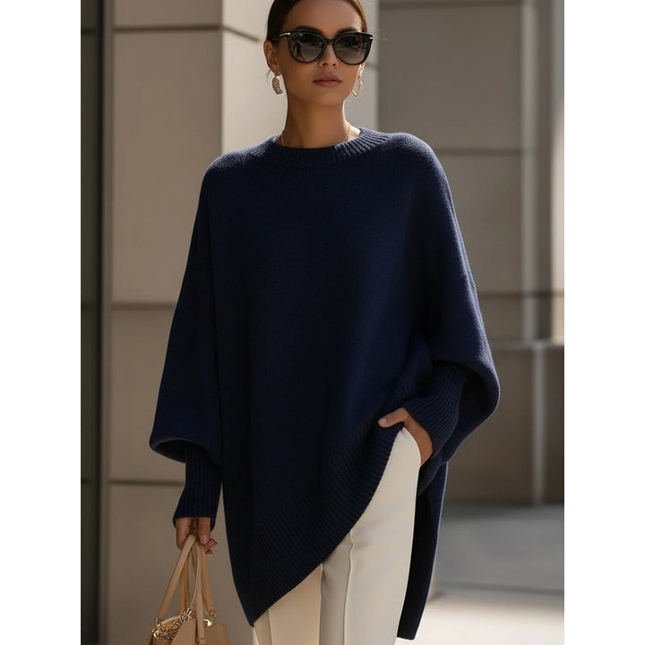 Women's Oversized Knit Sweater - Round Neck Ribbed Hem