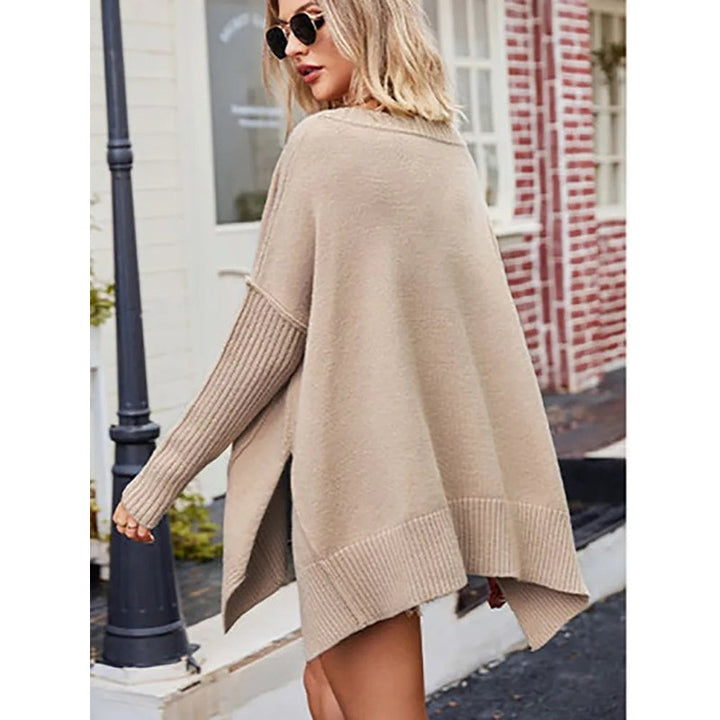 Women's Oversized V-Neck Sweater - Ribbed Hem
