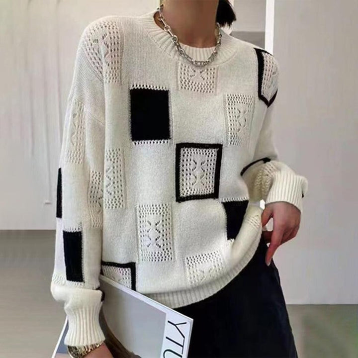 Women's Patchwork Sweater - Square Block Pattern