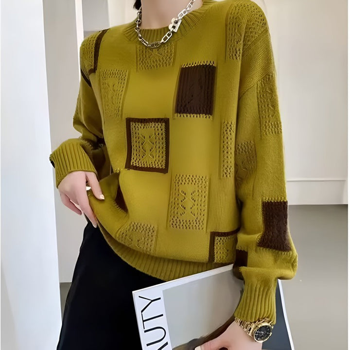 Women's Patchwork Sweater - Square Block Pattern