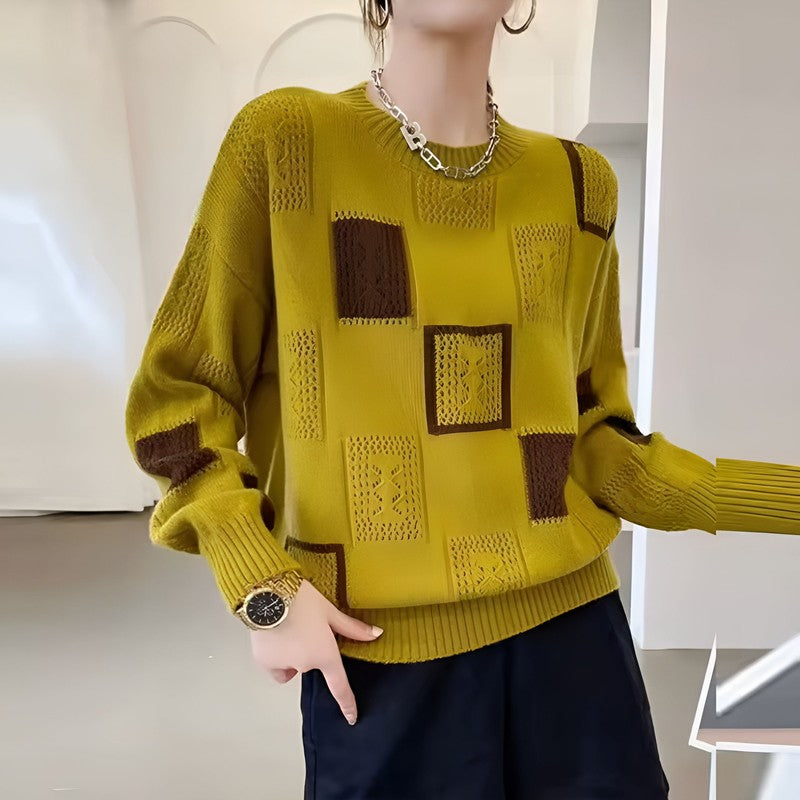 Women's Patchwork Sweater - Square Block Pattern