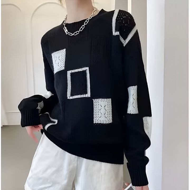 Women's Patchwork Sweater - Square Block Pattern