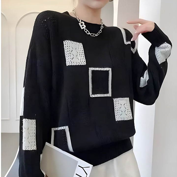 Women's Patchwork Sweater - Square Block Pattern
